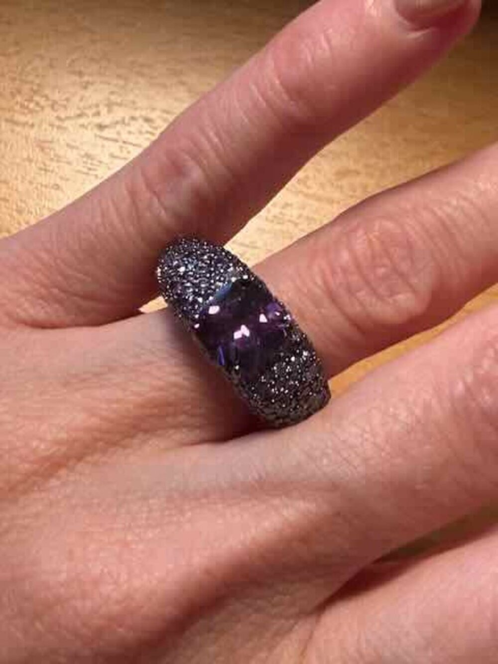 Lurking In Silence Statement Ring | Size 5 | Amethyst Cubic Zirconia | Hematite